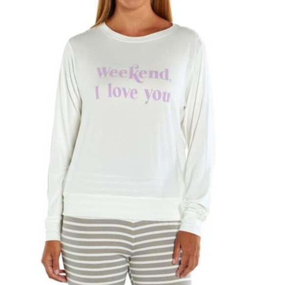 Wildfox Intimates Weekend I Love You Pajamas 2 PC Set Top & Joggers PJ's Size XL - Picture 2 of 6